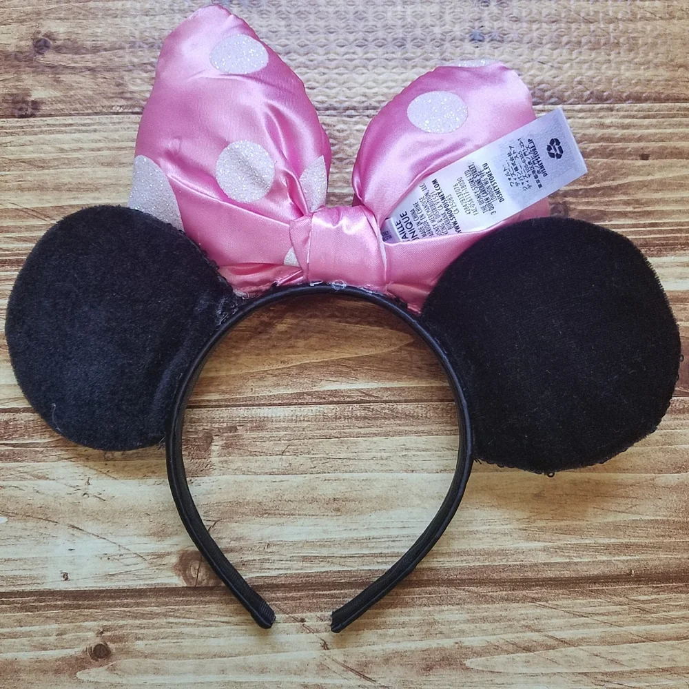 Minnie Mouse Headband with Pink Bow Sequin Ears Disney Junior Store Parks